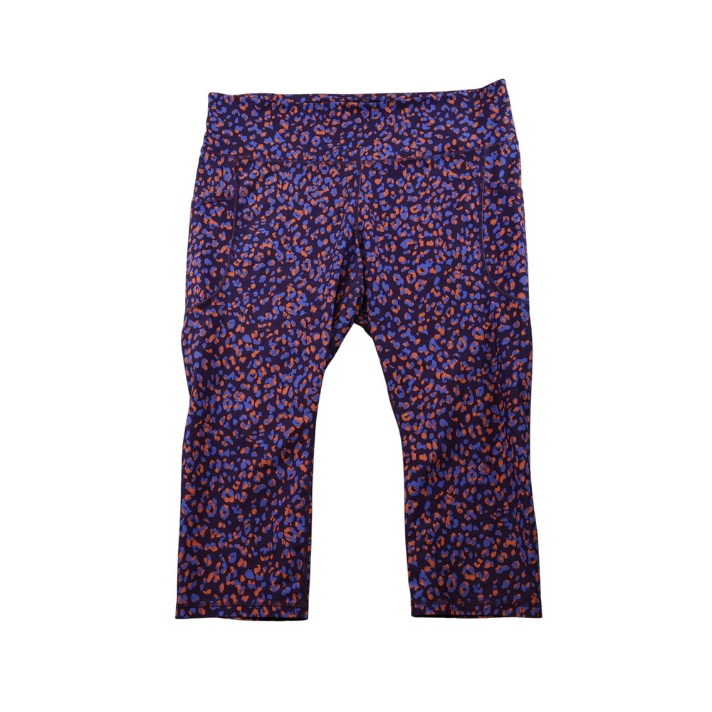 Old Navy Women 2X Leggings Purple Orange Leopard Powersoft High Rise Crop Pocket